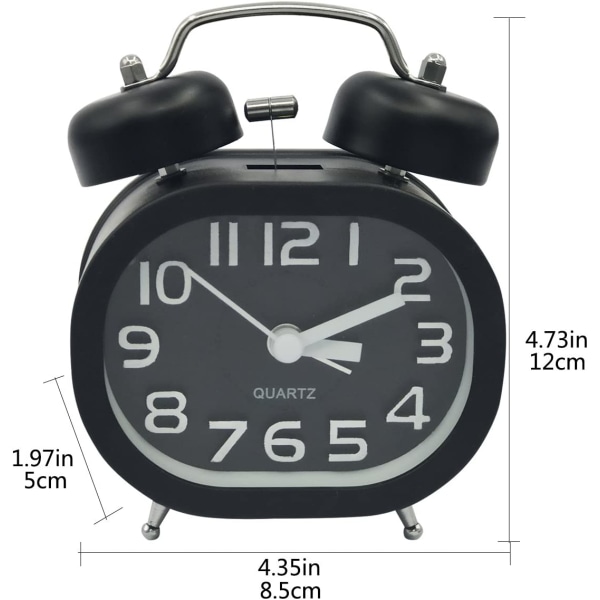 Retro Analog Vekkerklokke 3\" Dobbel Klokke Kvarts Vekkerklokker Ikke Ti