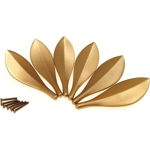 Set med 6 dørhåndtak i gullbladform Art Deco-stil skap Cu