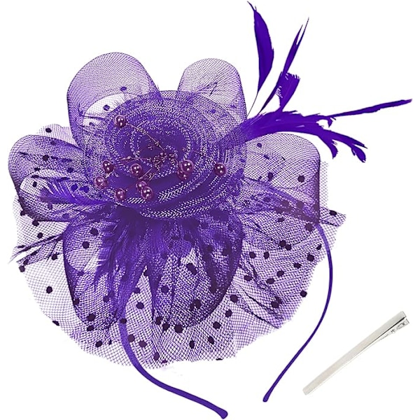 Mauve - Hattu, jossa kukka ja verkkonauha, sulkapääpanta ja tee
