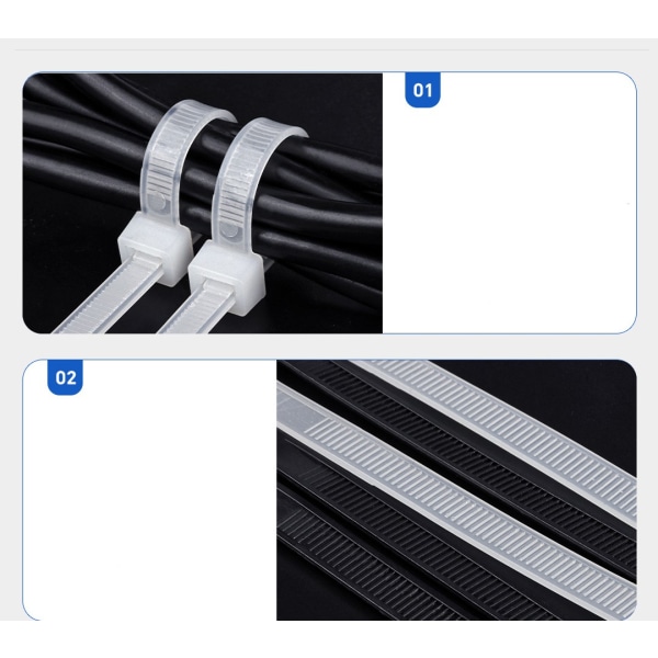 Nylon solmiot 10 cm pitkät valkoista ja mustaa nylon 1 pakkaus 1000, -