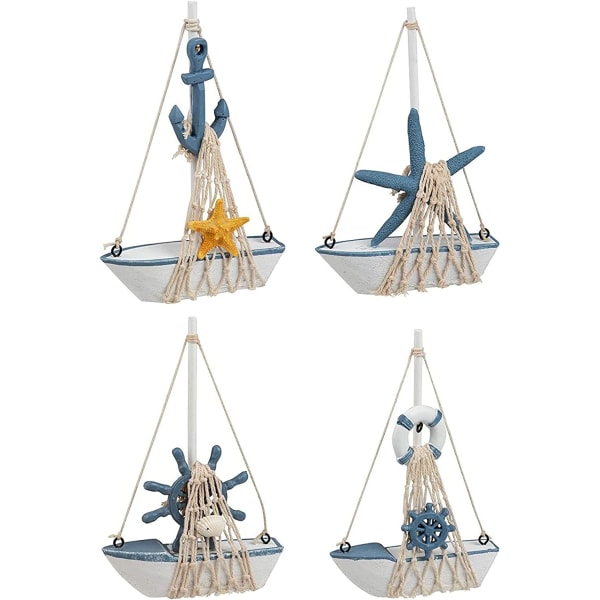 Sæt med 4 Miniature Sejlbådsdekor til Badeværelsestilbehør, Naut