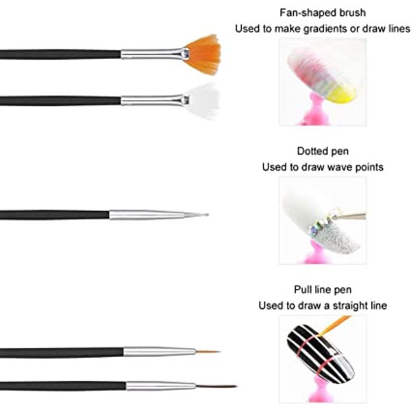 15-delad nagelkonstborste set, nageldekorationsborste set akrylfoder
