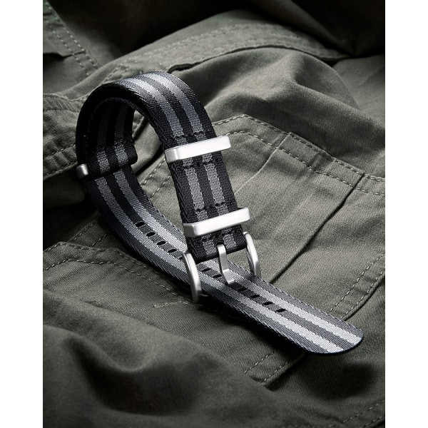 Militär nylon klockarmband ersättning klockarmband med svart/Si