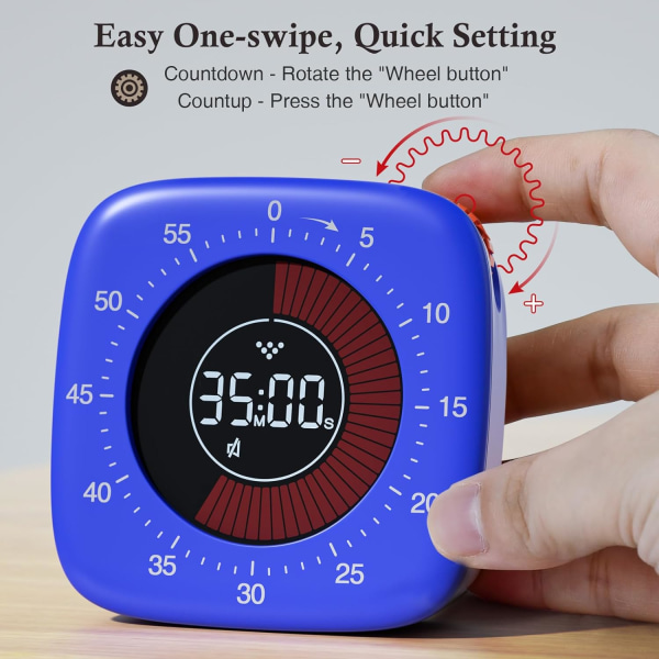 Oppladbar visuell timer (blå), digital timer med 4 alarmmodus