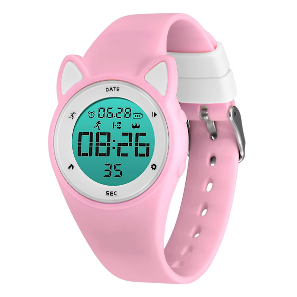 Barn Digital Klokke Barn Vanntette Sportsklokker Fitness Tracker Med Skritteller（Rosa）