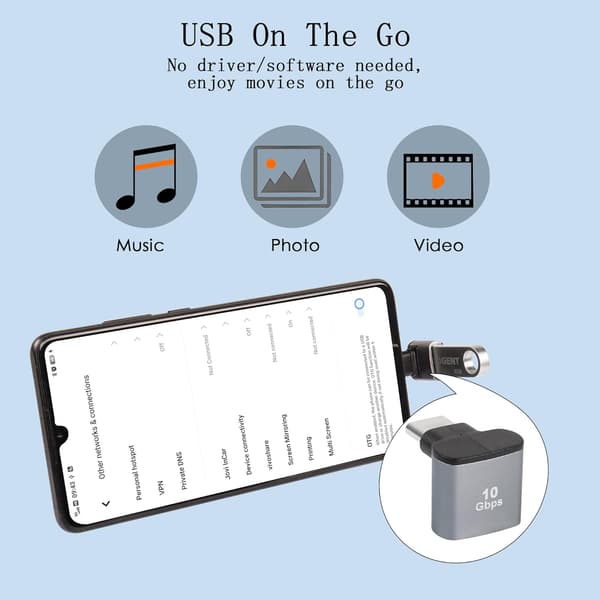 90 asteen kulma USB C - USB 3.1 -sovitin OTG 10 Gbps Type C -uros