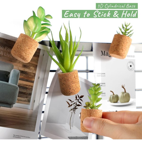 8 delers sett kunstige plante kjøleskapsmagneter - Potteplante Kjøleskap