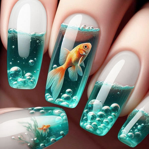 24 st Nagelkonst Fantasy Guldfisk med Gelélim