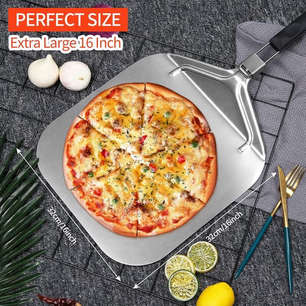 Pizzaspade, Professionel Perforeret Pizzaspade 32 x 32 cm, Stor Overfladeholder, med Fold