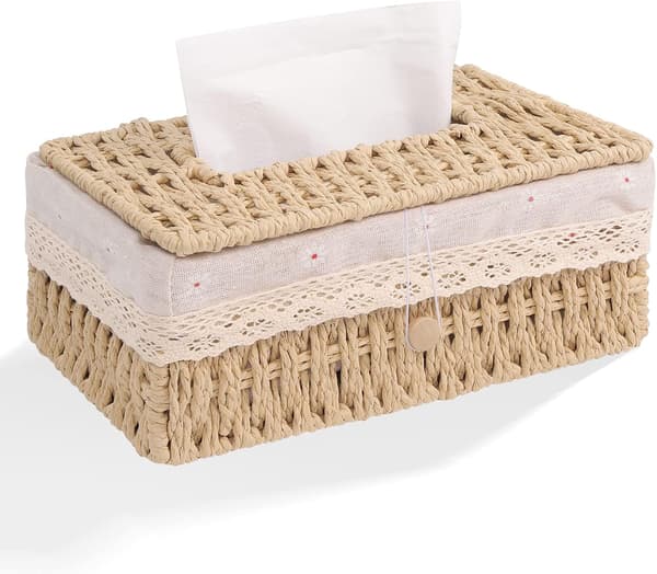 Pappersrepvävnadslåda, dekorativ vävnadslåda med foder, Boho Ti
