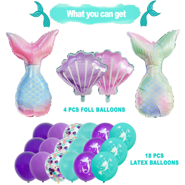 26 stk Havfrueballoner med latexkonfettiballoner, lyserød