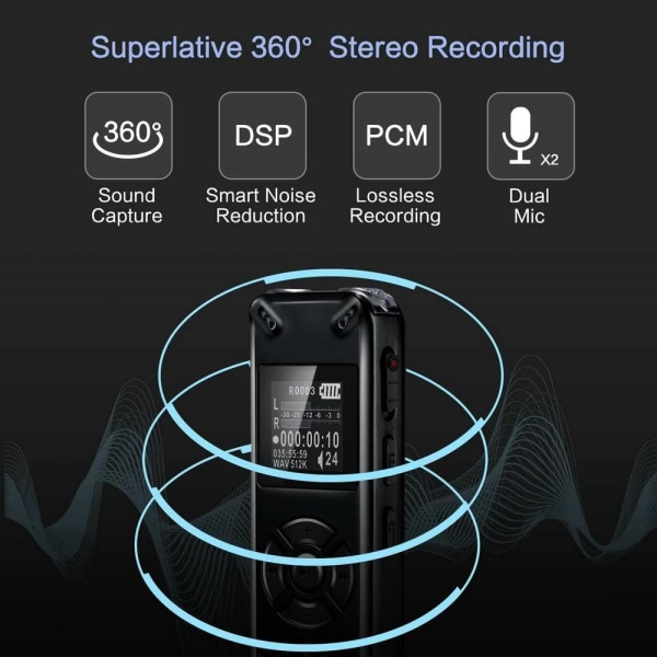 (8GB) Stemmeaktiveret digital stemmeoptager WAV MP3-afspiller One-Touch-optagelse Digital stemmeoptager Lydbåndoptager med ekstern afspilningsfunktion