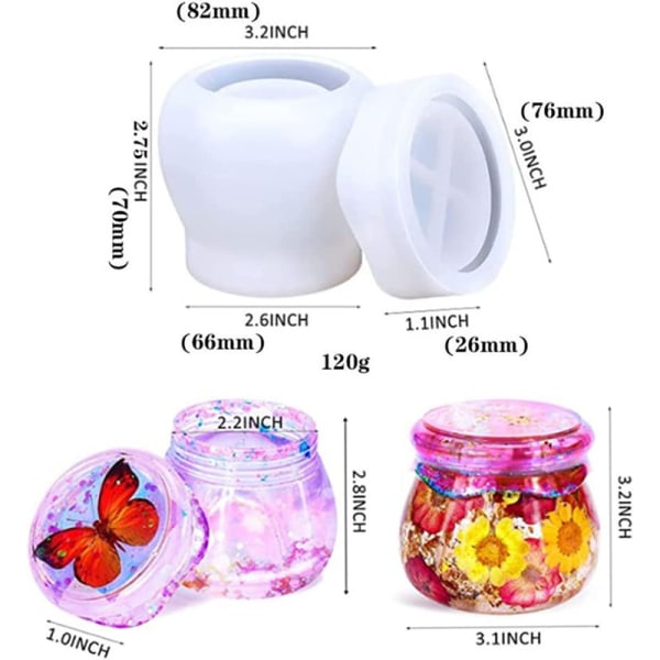 2 stk epoksyharpiks silikonform, epoksyharpiks silikonform, oppbevaringskrukker epoksyharpiksform med lokk, harpiks silikonformer for oppbevaringsflaske, lysestake, gaver