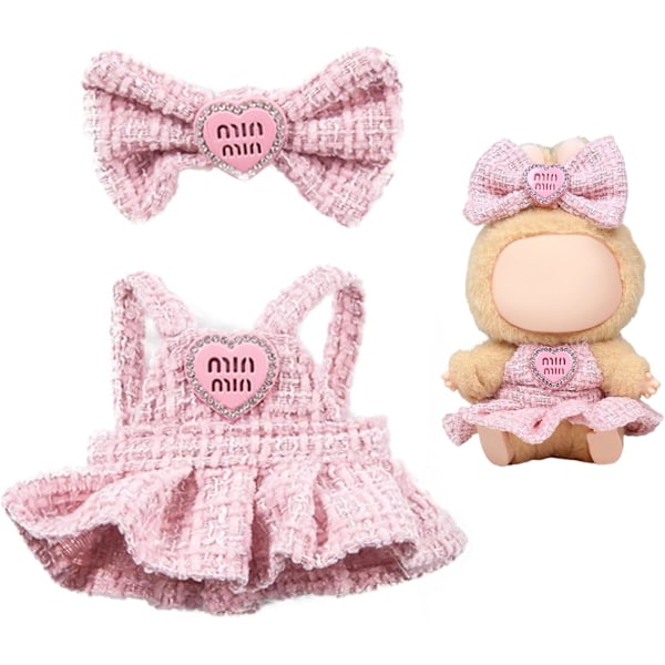 17cm Dockkläderset - Söta Kläder Kompatibla med Labubu, Rosa Modeklänning