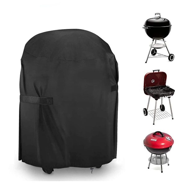 Hiiligrilli suojus ilmanvaihtoaukoilla, vedenpitävä, tuulenpitävä, UV-suojattu, repeytymätön, kestävä 420D Oxford-kangas BBQ-grillin suojus, pyöreä (71x68cm) - Musta