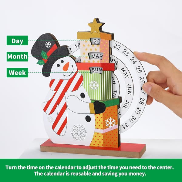 Evig Kalender, Træskive Evig Skrivebords Kalender, Træskive Kalender (Snemand)