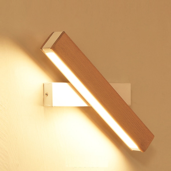 LED indendørs væglampe, 360° rotation med simpelt massivt trælys