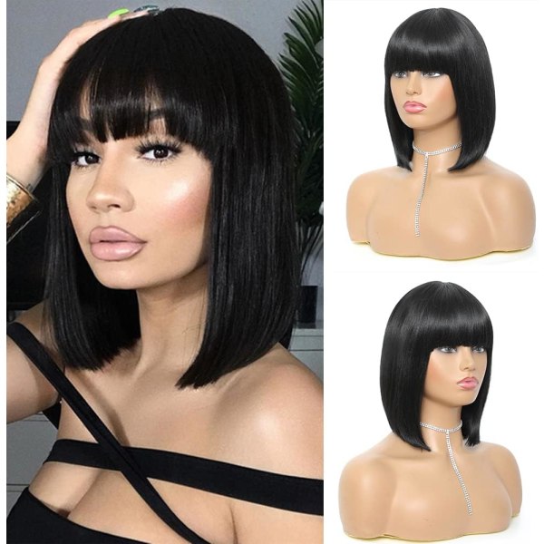 Black-1 piece short Bob wig with fringe 12 inch natural short str