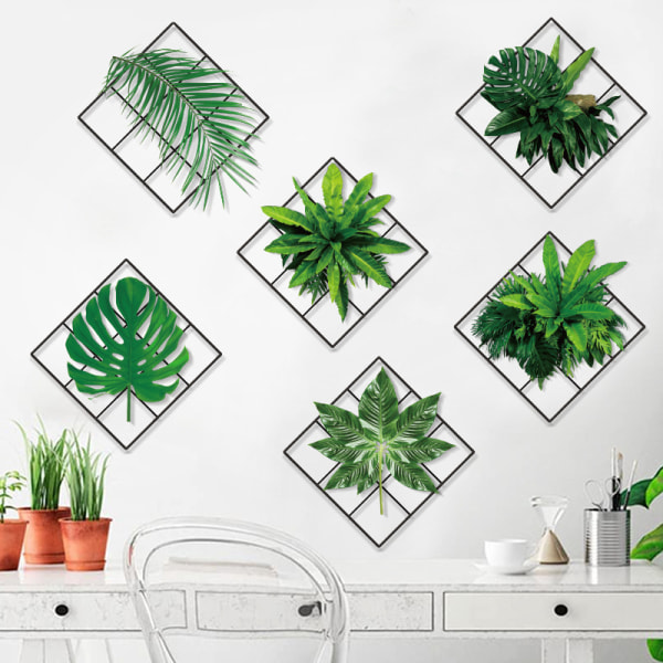 6 sæt vægklistermærker Grønne planter Gitterklistermærke Palmeblad DIY væg