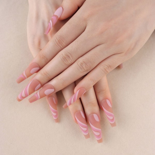 Pitkä painallus Nails Square French Fake Nails Cover Nude Acr