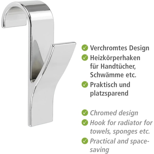 Set med 4 st hängande krokar, ABS-plast 2,5 x 10,5 x 7 cm, krom