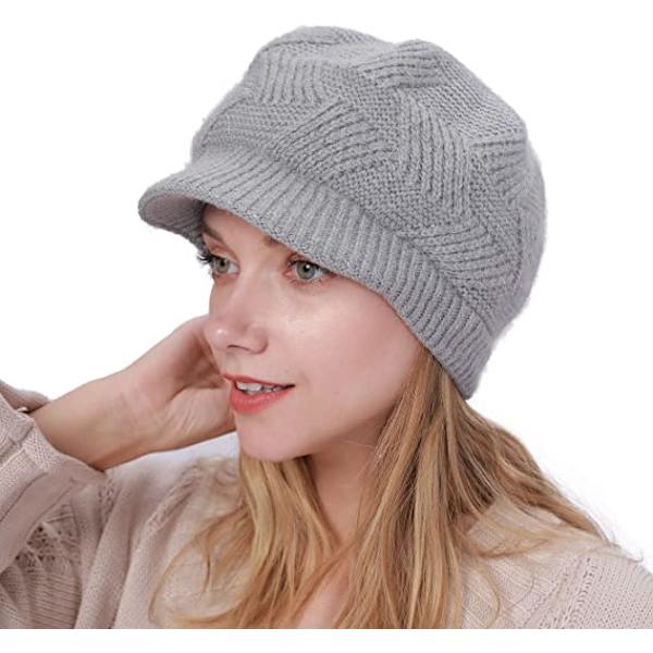 Vintervarm lue for kvinner, strikket slouchy beanie med heklet dusk