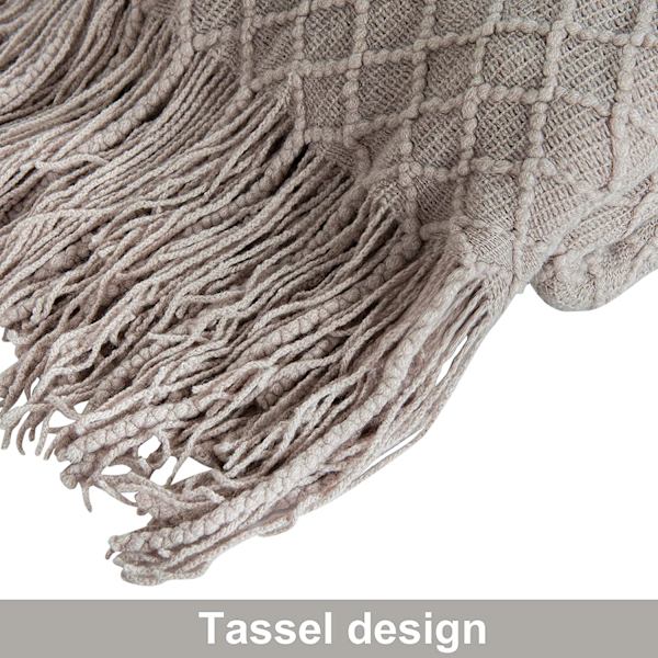 Akryl strikket tæppe, 47x67 tommer, taupe ternet, Li