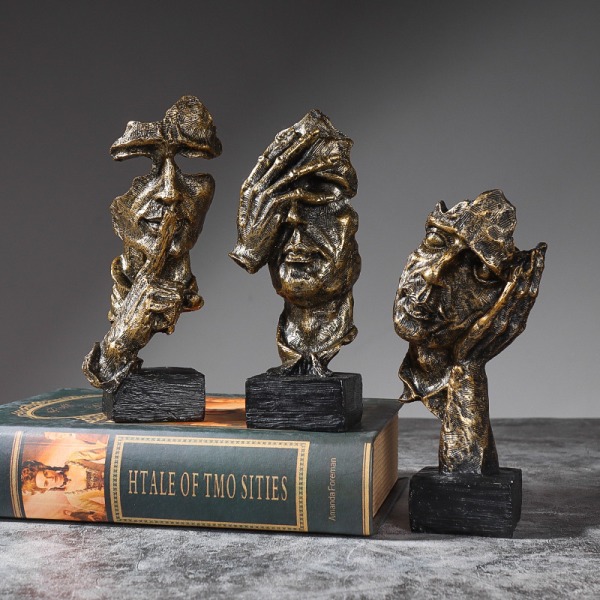 Gold Set of 3 Creative Abstract Desktop Decorations The Thinker