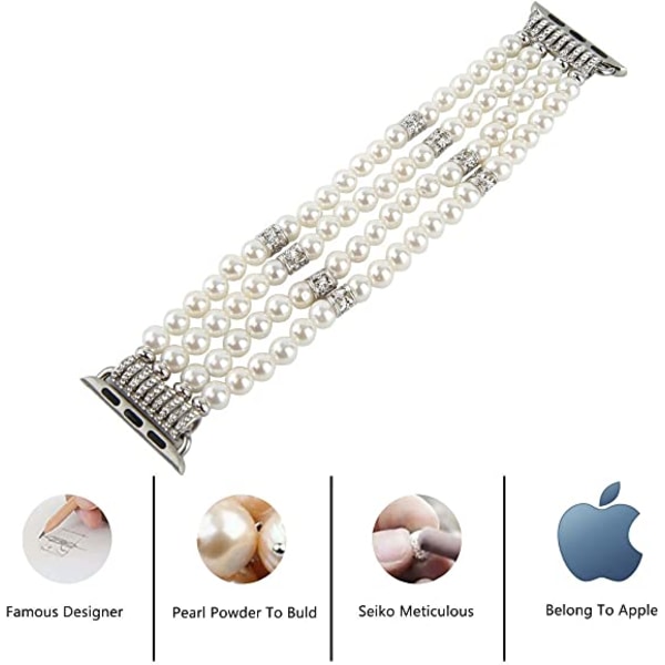 Pearl urrem (hvid), kompatibel med Apple Watch Band 42/4