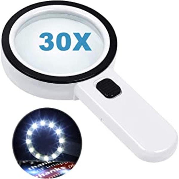 Suurennuslasi 12 LED-valolla, 30X Double Glass Lens Handh