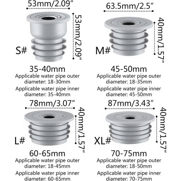 TPR silikoniset viemäritulpat - 60-65 mm, keittiön viemärin tiivistämiseen