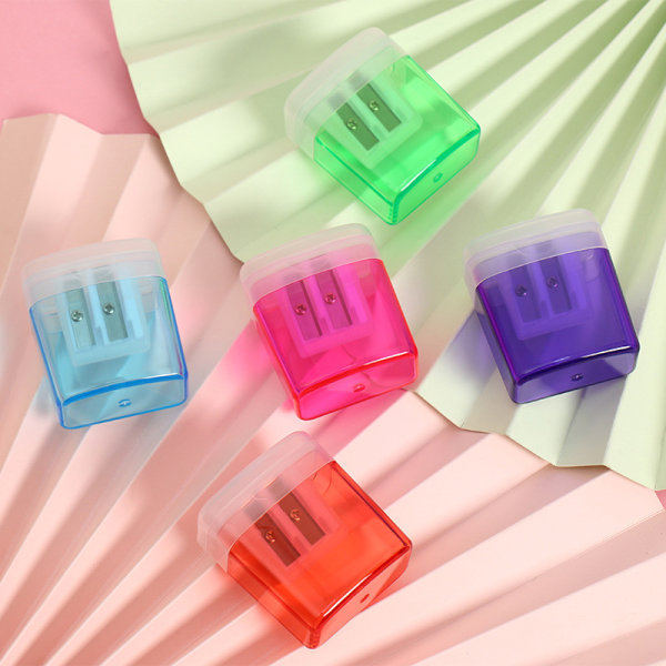 6 STK Dobbelt blyantspidser, farverig plast blyantspidser