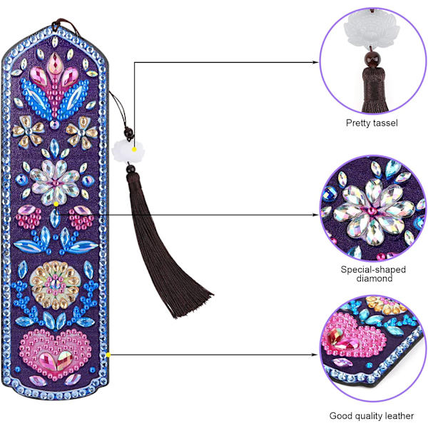 2 Pak Diamant Broderi Bogmærker Kit med Læder Kvast (Hjerte