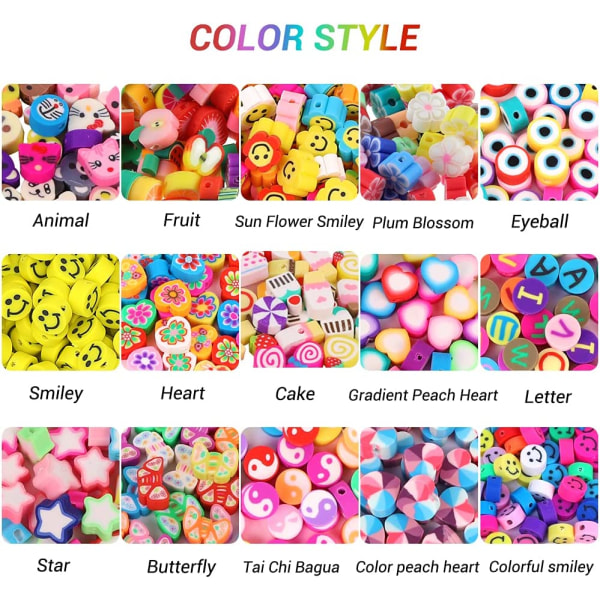 300 STK Fruit Smiley Håndlavede Polymer Clay Beads 15 Styles Flower