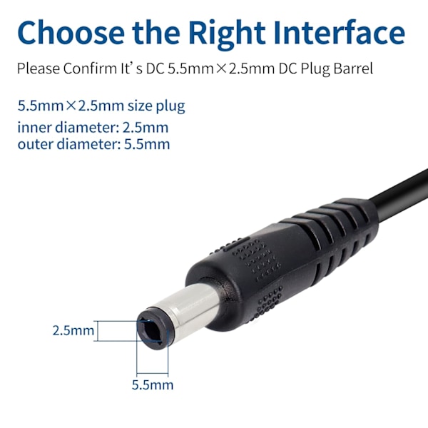 2-pack 5V DC-strömkabel, USB 2.0 hane till DC 5.5 mm x 2.5 mm hane strömförsörjningskabel för router, lampor