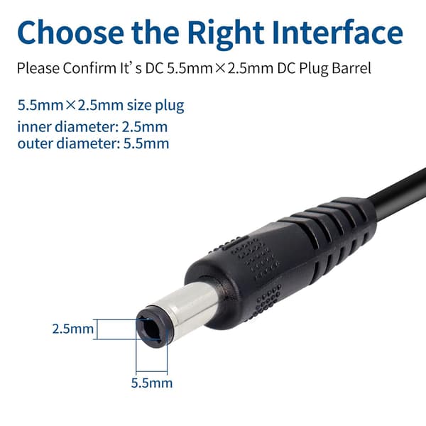 2-pak 5V DC Strømkabel, USB 2.0 Han til DC 5.5 mm x 2.5 mm Han Strømkabel til Router, Lampe