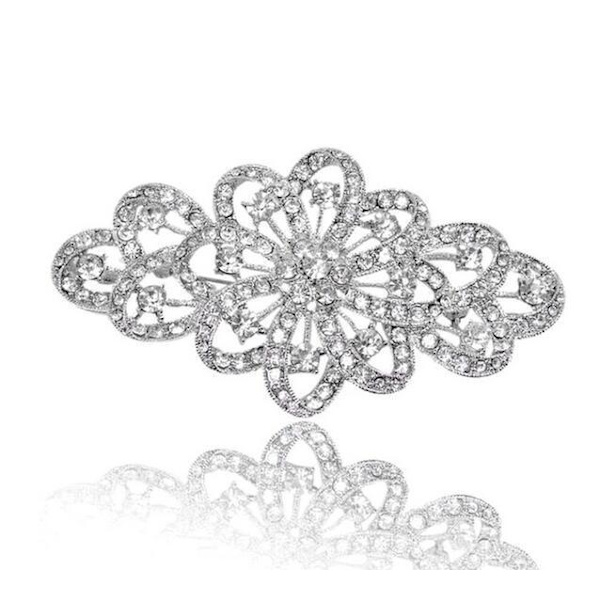 Kristall 4 tum Filigran Spets Bröllop Brosch Pin Transparent Full