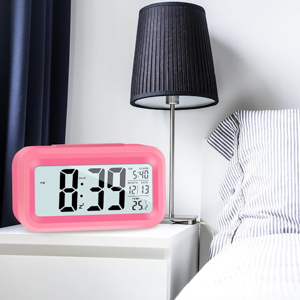 (Rose Red) LCD Digital Alarm Clock, Smart Digital Alarm Clock wit