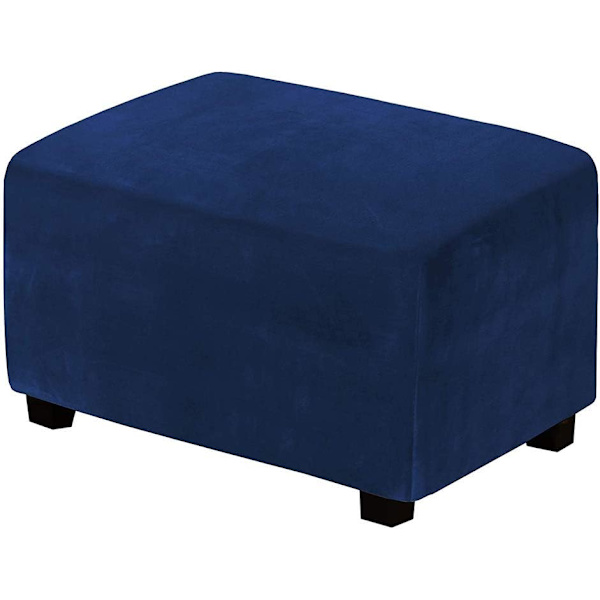 (Marine) Housse de Pouf Extensible en Velours Housse de Pouf Rectangulaire Repose-Pieds