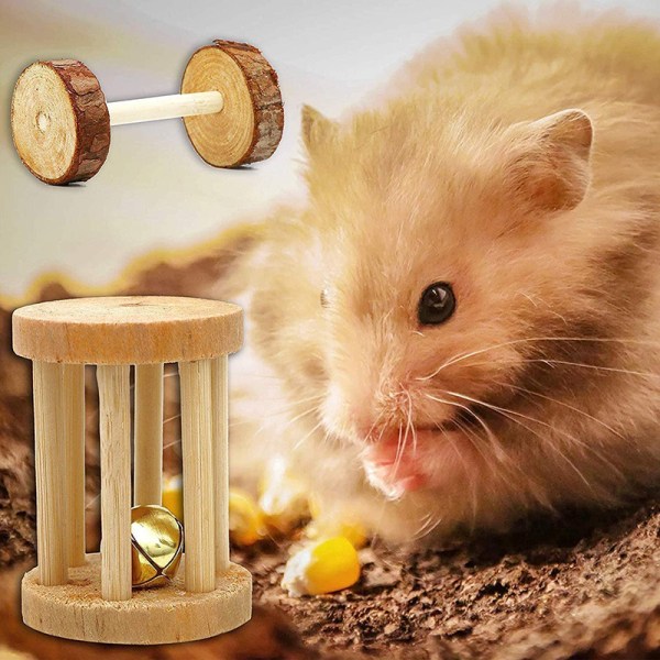 Set med 5 tuggvalsar i trä för hamster, mus, chinchillor,
