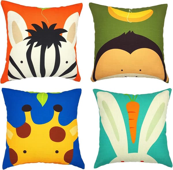 Kuddfodral, Set om 4 - 45 x 45 cm Bomull och Linne Tryckt Barn C