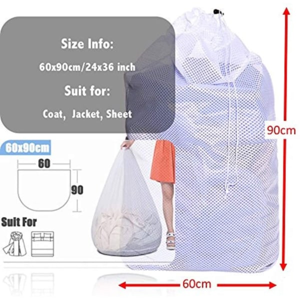 Sæt med 2 - hvid vaskepose - vasketøjsnet vaskepose - vasketøj