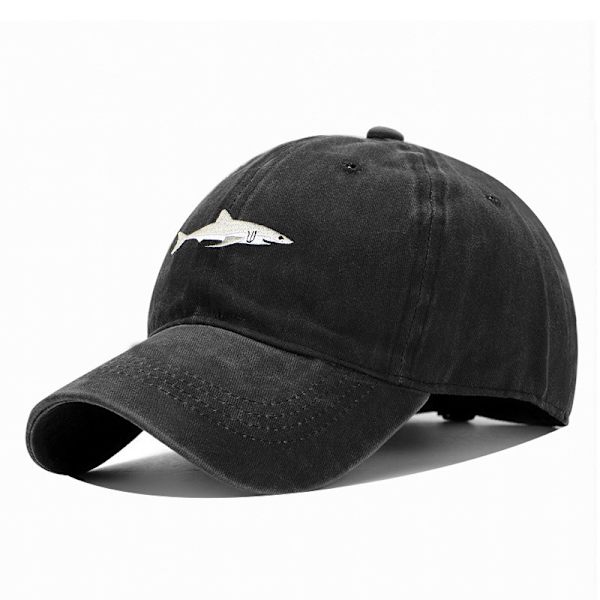 Vasket haj broderet baseball cap (sort), Polo stil klassi