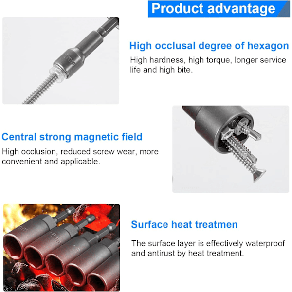 14 deler forlengelses skrutrekker sokkeladapter, 6-19mm magnetisk skrutrekkerbit, slagdriver sokkeladapter, 6 punkts sokkel