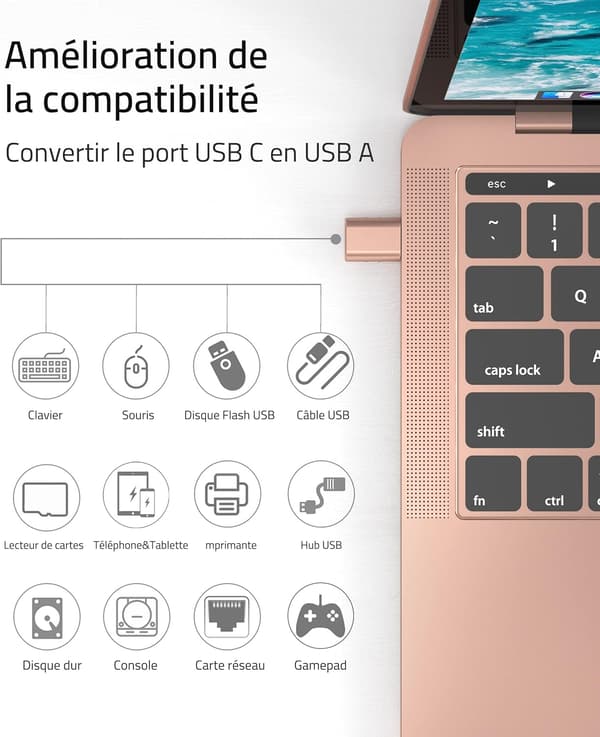 Ruusukullanvärinen USB C - USB -sovitin, 2-pakkaus, USB C -uros - USB3 -naaras