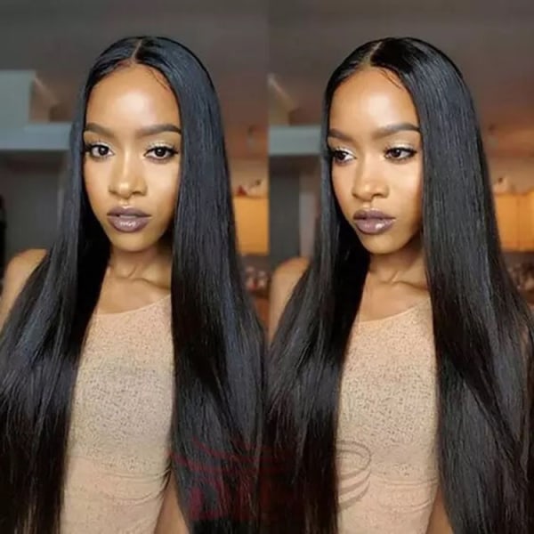 Fashion Dam Peruk Naturlig Svart Halv Split Bangs Lång Rak