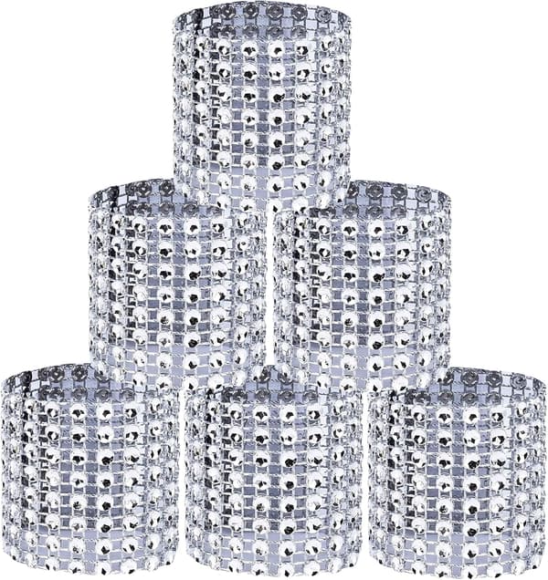 Silver Rhinestone Ribbon Servettring Bling Set för Bröllopsdag