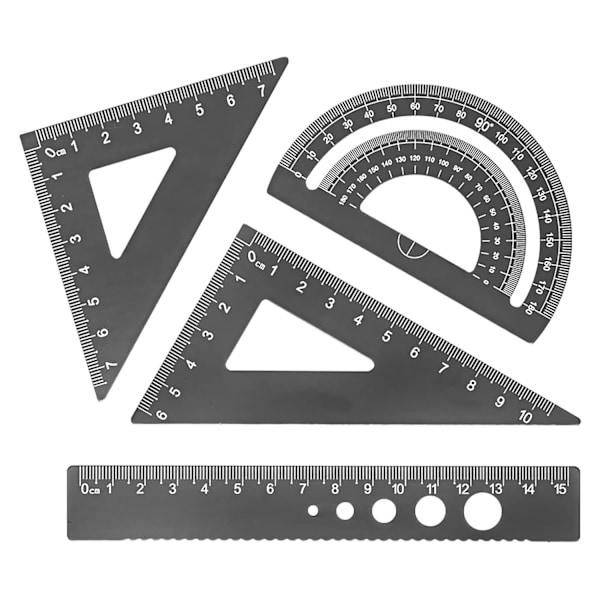 Neliöviivain kulmamittari, koulun neliö, säilytyskotelolla, alumiiniseoksesta valmistettu matemaattinen geometriaviivaimen sarja, matemaattinen (Black)