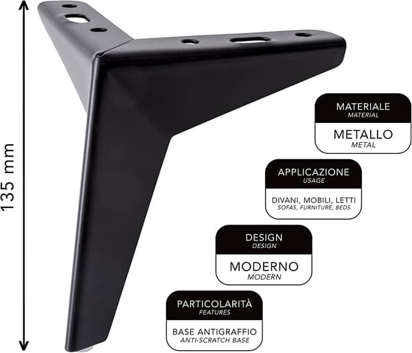 4 Model Møbler og Sofa Ben Sæt af 4 Metal Ben - Elegant De
