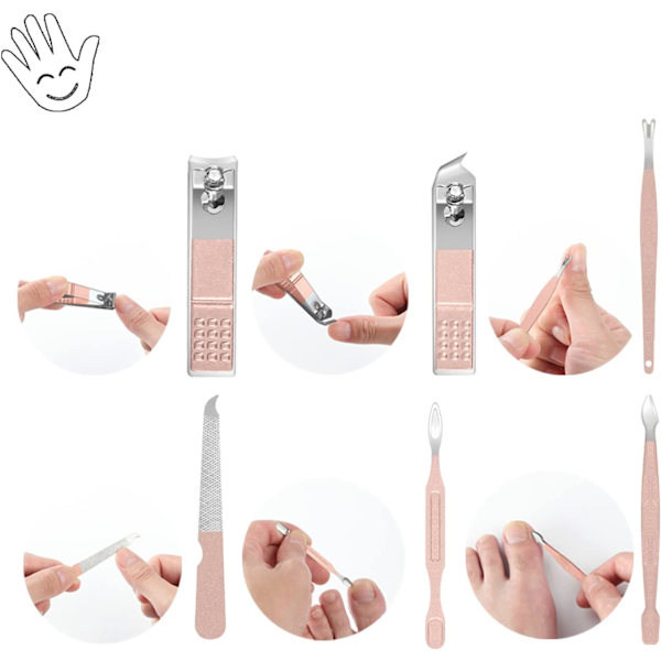 18 st (roséguld) nagelklippare pedikyrkit med PU-läderfodral